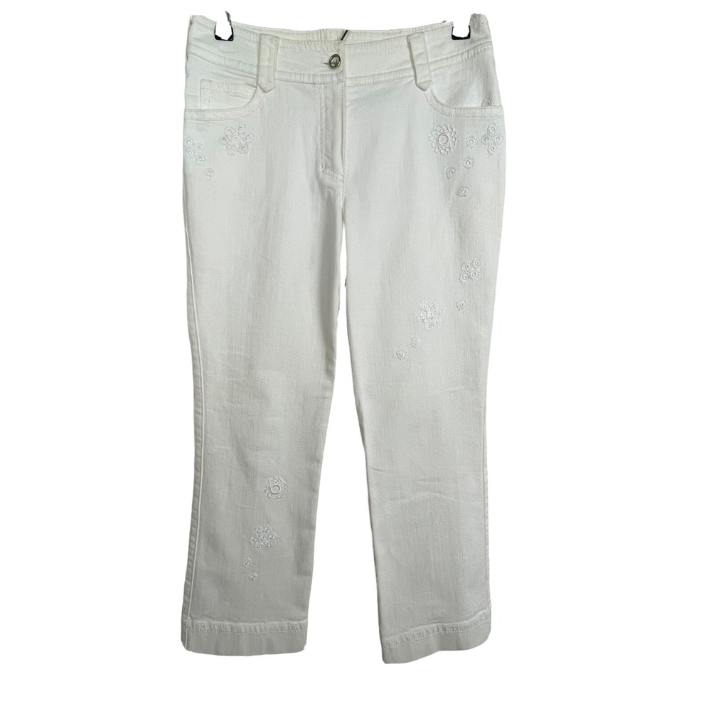 Escada Sport Jeans 36 (6) White Floral Coastal Boho Fairycore Crop Stretch Denim